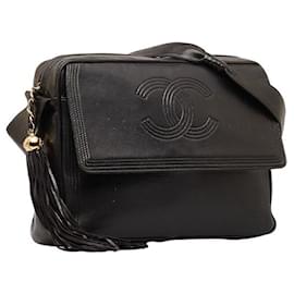 Chanel-CC Kameratasche aus Leder mit Fransen-Schwarz