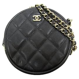 Chanel-Bolsa clutch redonda CC Caviar-Preto