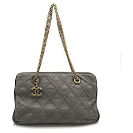 Chanel-Quilted Leather Triptych Tote-Grey