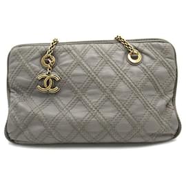 Chanel-Quilted Leather Triptych Tote-Grey