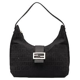 Fendi-Zucchino Canvas Shoulder Bag-Black