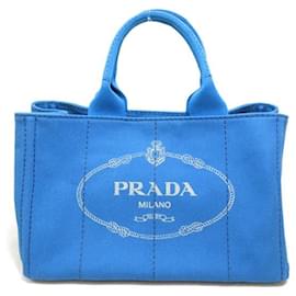 Prada-Canapa-Logo-Einkaufstasche-Blau