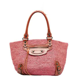 Balenciaga-Balenciaga Raffia Basket Handbag-Pink