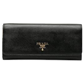 Prada-Saffiano Continental Flap Wallet-Black