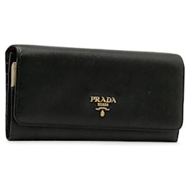 Prada-Saffiano Continental Flap Wallet-Schwarz