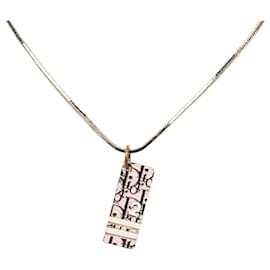 Dior-Halskette mit schrägem Monogramm-Anhänger aus Silber-Silber