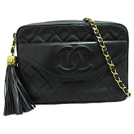 Chanel-Bolsa acolchoada para câmera CC-Preto