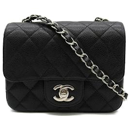 Chanel-Borsa con patta classica mini quadrata CC Caviar-Nero