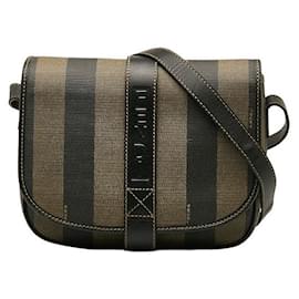 Fendi-Pequin Stripe Crossbody Bag-Black