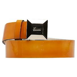 Gucci-Square Buckle Leather Belt-Yellow