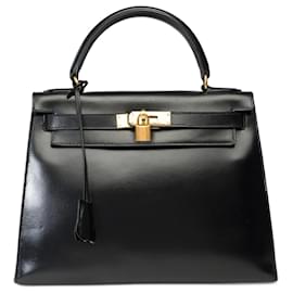 Hermès-Hermes Kelly Tasche 28 aus schwarzem Leder - 101101-Schwarz