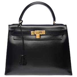 Hermès-Hermes Kelly Tasche 28 aus schwarzem Leder - 101101-Schwarz