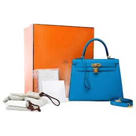 Hermès-Hermes Kelly bag 25 in Blue Leather - 101800-Blue