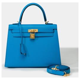 Hermès-Bolso de hermes kelly 25 en Cuero Azul - 101800-Azul