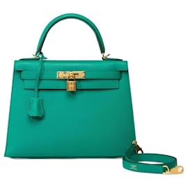 Hermès-Hermes Kelly Tasche 28 aus grünem Leder - 101801-Grün