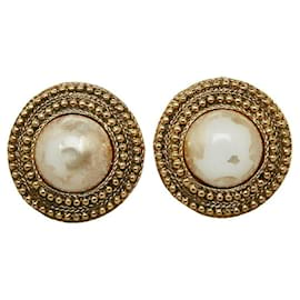 Chanel-Pendientes de clip redondos con perlas artificiales-Dorado