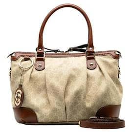 Gucci-Sukey-Handtasche mit Canvas-Lederbesatz-Braun