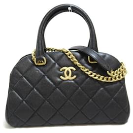 Chanel-CC Quilted Caviar Bowling Bag-Black