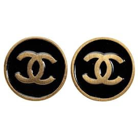 Chanel-Boucles d'oreilles à clip rondes CC-Noir