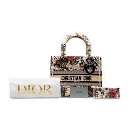 Dior-Borsa Lady D-Lite media in tela Jardin d'Hiver-Bianco
