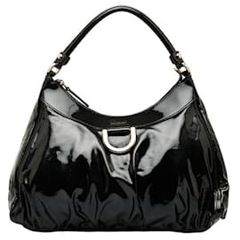 Gucci-Patent Leather Abbey D Ring Shoulder Bag-Black