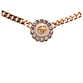 Gucci-Rhinestone Flower lined G Pendant Necklace-Pink,Golden