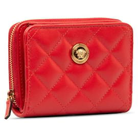 Versace-Quilted Medusa Zip Wallet-Red