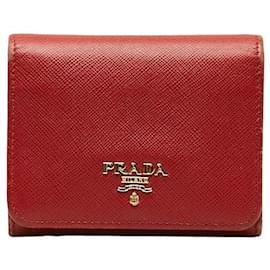 Prada-Saffiano Logo Trifold Compact Wallet-Red