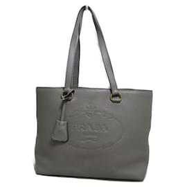 Prada-Canapa Logo Leather Tote Bag-Grey