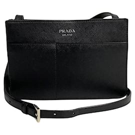 Prada-Saffiano Lux Double Pocket Crossbody Bag-Black