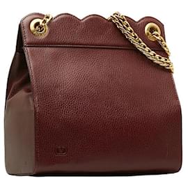 Valentino-Leather Chain Shoulder Bag-Pink,Golden