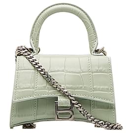 Balenciaga-Leather Hourglass Mini Handbag-Green