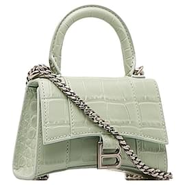 Balenciaga-Leather Hourglass Mini Handbag-Green