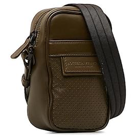 Bottega Veneta-Perforated Leather Crossbody Bag-Brown