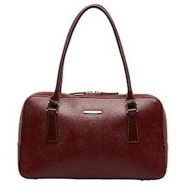 Burberry-Leather Handbag-Red