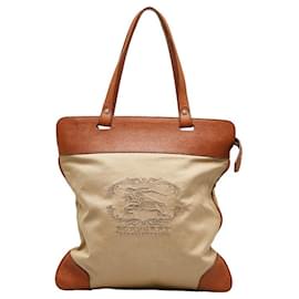 Burberry-Logo Canvas & Leather Tote Bag-Brown