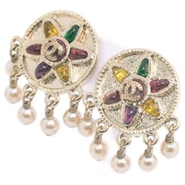 Chanel-Boucles d'oreilles à clips avec fausses perles CC-Doré