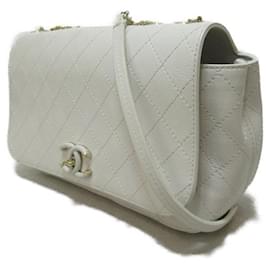 Chanel-Bolso CC de piel acolchada con solapa completa-Blanco