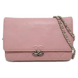 Chanel-CC-Geldbörse aus gestepptem Leder mit Kette-Pink