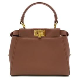 Fendi-Micro Peekaboo Studded Leather Handbag-Brown