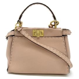 Fendi-Mini Peekaboo Leather Handbag-Pink