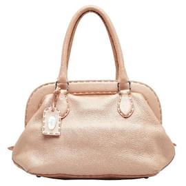 Fendi-Mini Selleria Metallic Leather Frame Bag-Pink