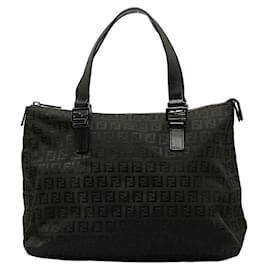 Fendi-Zucchino Canvas Handbag-Black