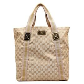 Gucci-GG Canvas Web Handle Vertical Tote-Brown