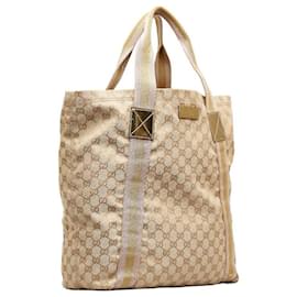 Gucci-GG Canvas Web Handle Vertical Tote-Brown