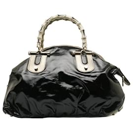 Gucci-Dialux Pop Bamboo Patent Bowler Bag-Black