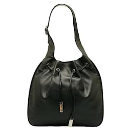 Gucci-Leather Drawstring Shoulder Bag-Black