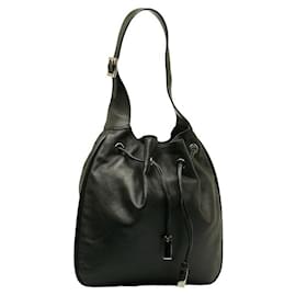 Gucci-Leather Drawstring Shoulder Bag-Black