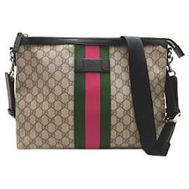 Gucci-GG Supreme Web Zip Messenger Bag-Brown