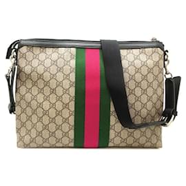 Gucci-GG Supreme Web Zip Messenger Bag-Brown